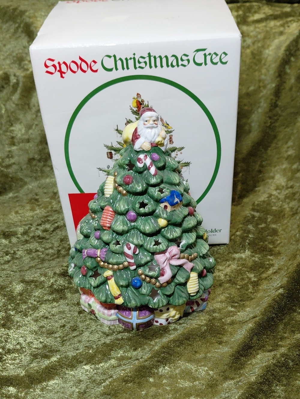 Vintage Spode Green Ceramic Christmas Tree Candle Holder